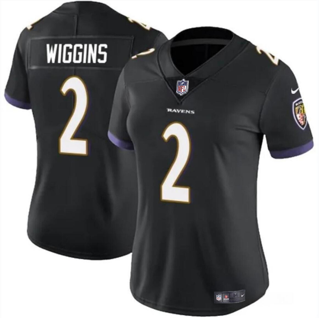 Women's Baltimore Ravens #2 Nate Wiggins Black 2024 Draft Football Jersey(Run Small)